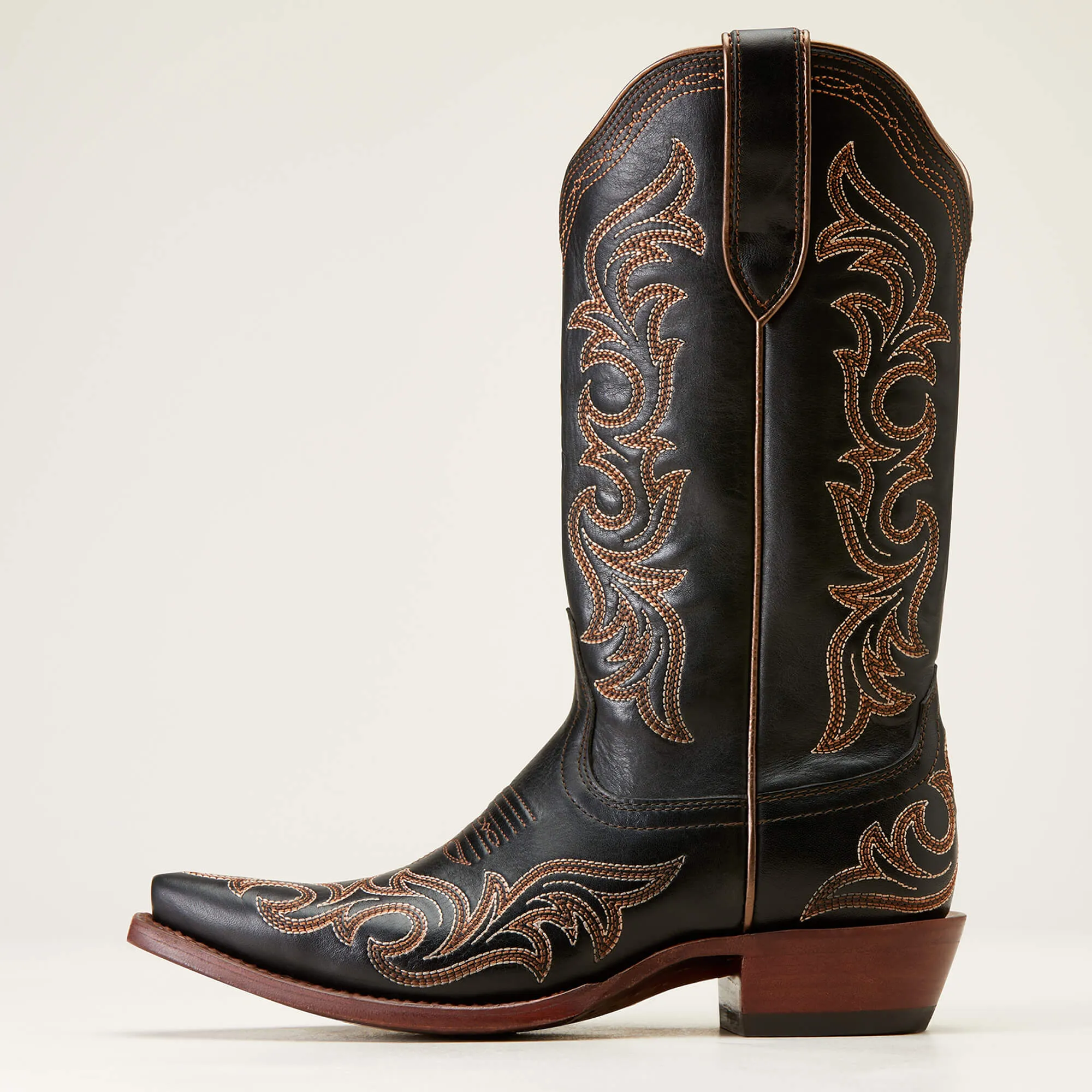 Ariat Ladies Black Hazen Snip Toe Western Boots with All-Over Fancy Stitching