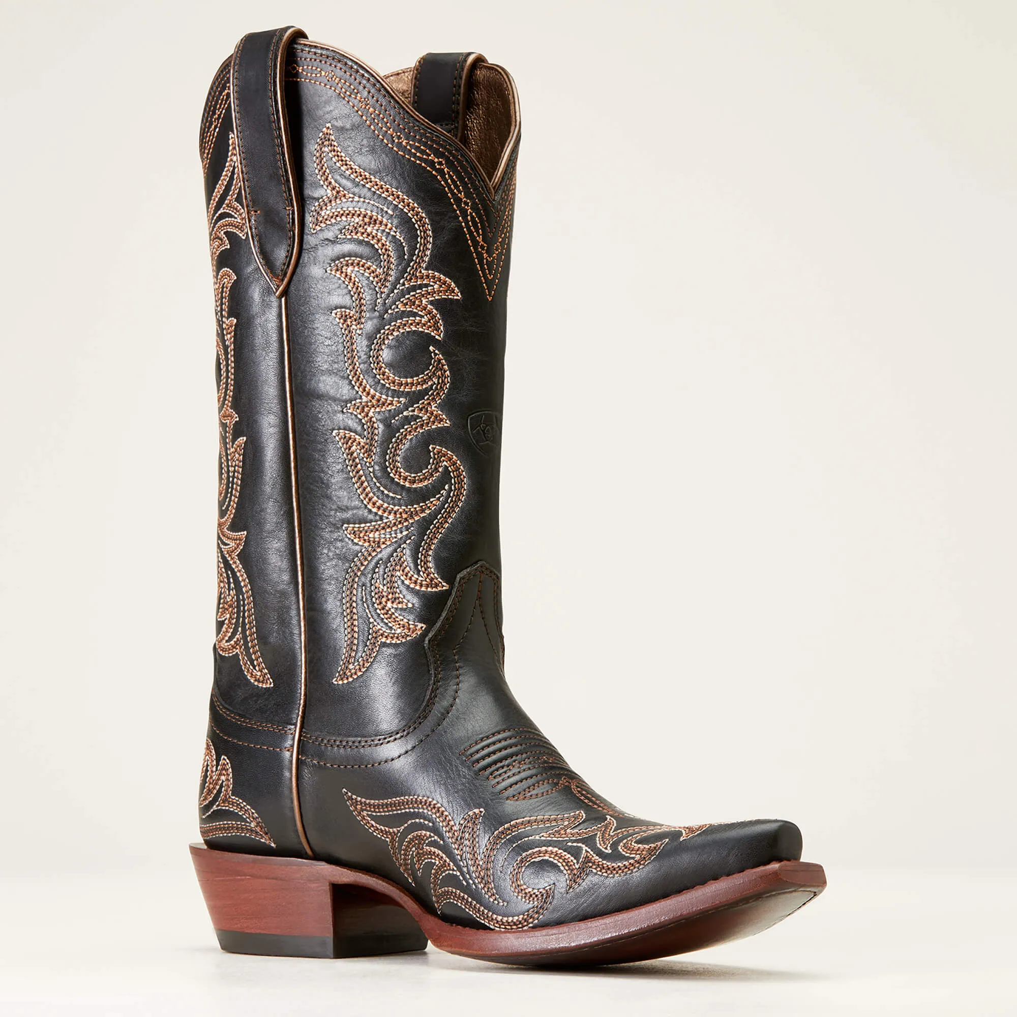 Ariat Ladies Black Hazen Snip Toe Western Boots with All-Over Fancy Stitching