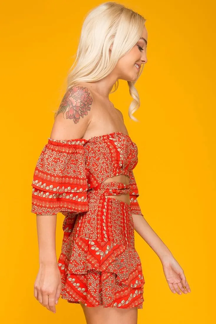 Emory Floral Print Skort Red