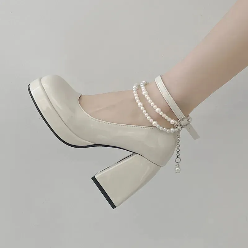 Pearl Chain Thick Platform Heels