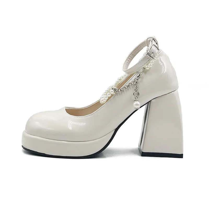 Pearl Chain Thick Platform Heels