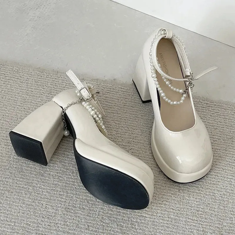 Pearl Chain Thick Platform Heels