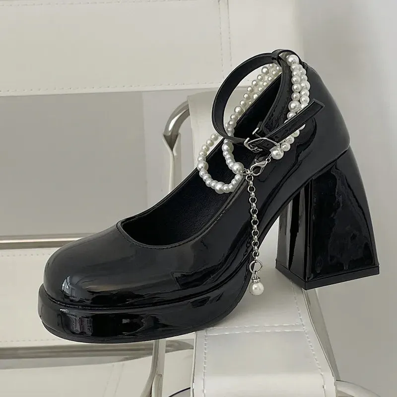 Pearl Chain Thick Platform Heels