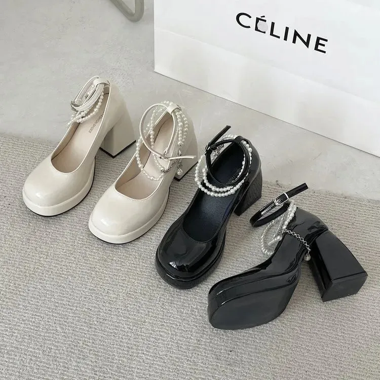 Pearl Chain Thick Platform Heels