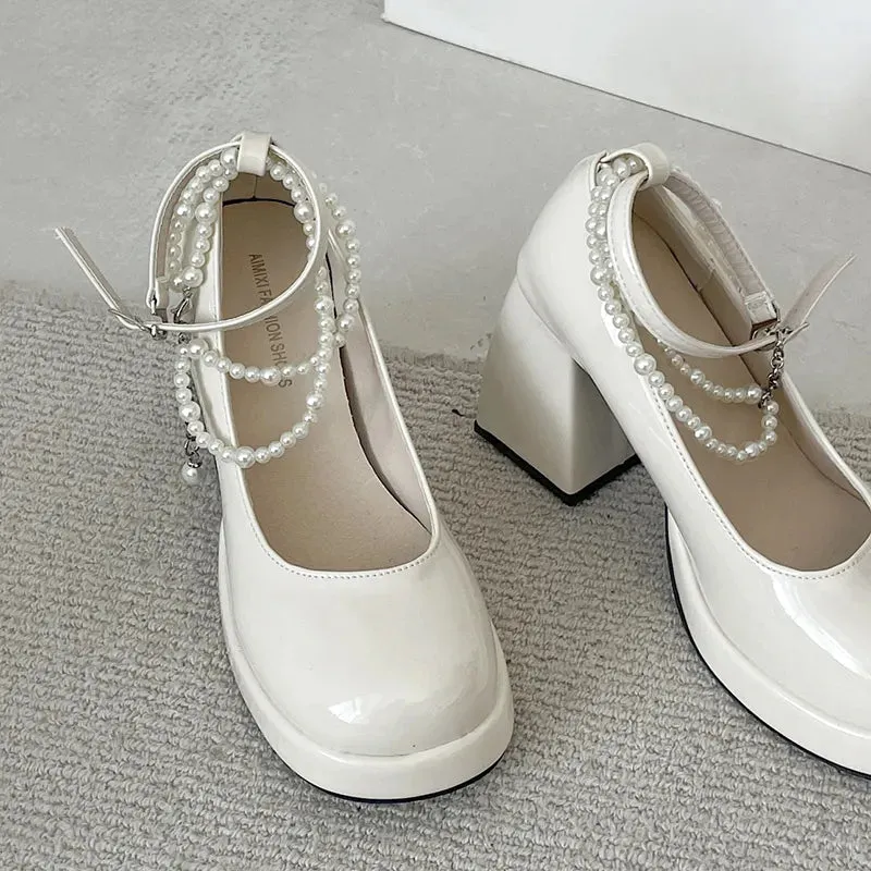 Pearl Chain Thick Platform Heels