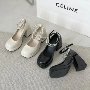 Pearl Chain Thick Platform Heels