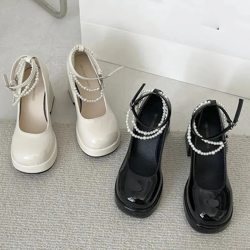 Pearl Chain Thick Platform Heels
