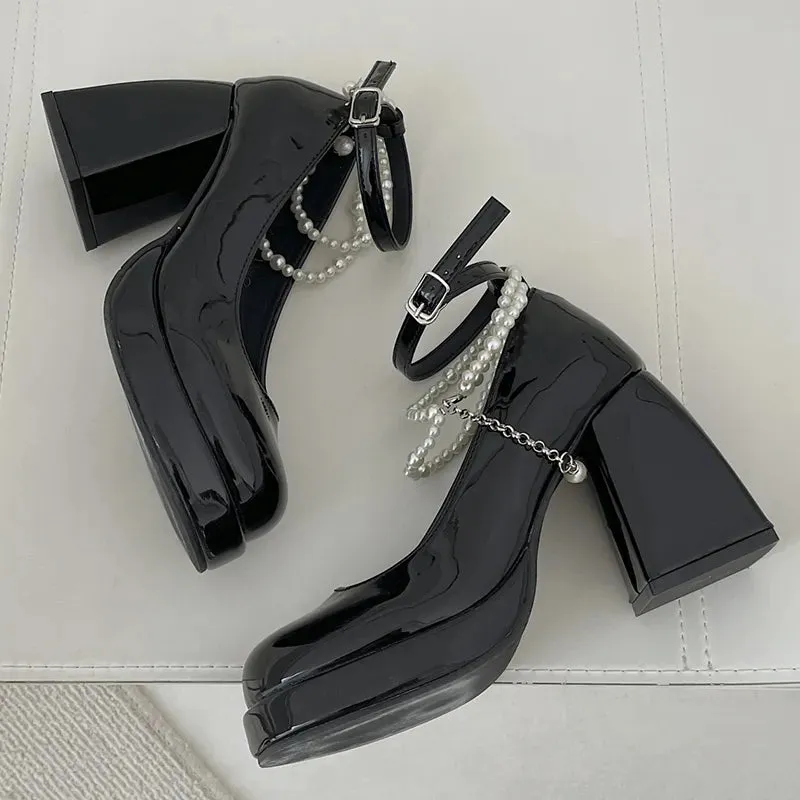 Pearl Chain Thick Platform Heels