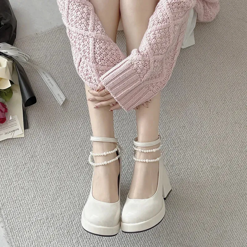 Pearl Chain Thick Platform Heels