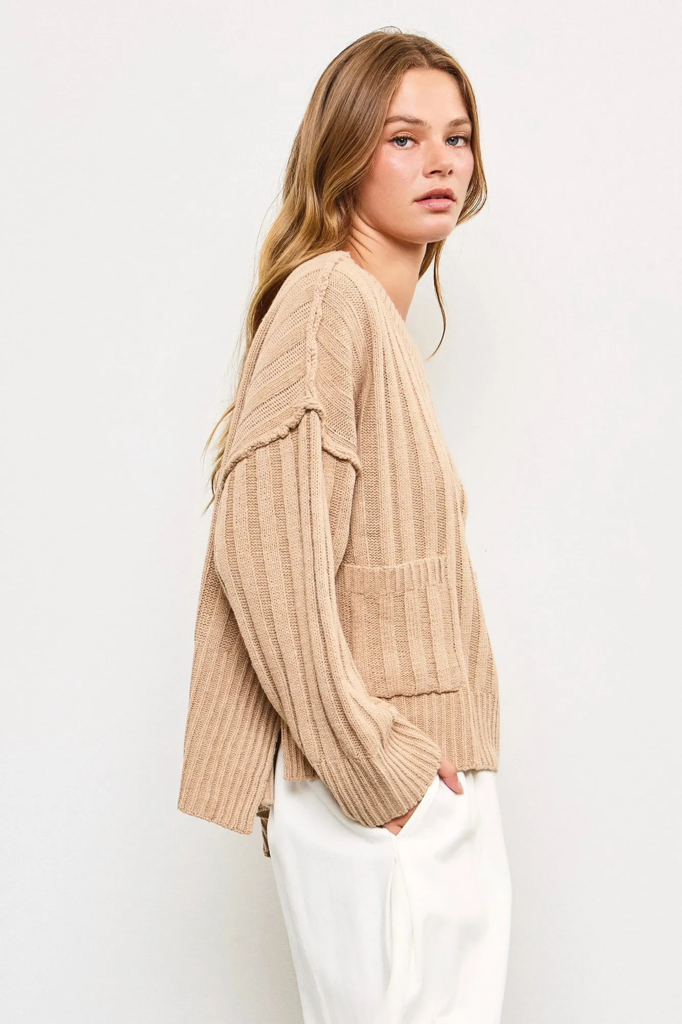 Pullover Relax Fit Two Front Pocket Sweater Top