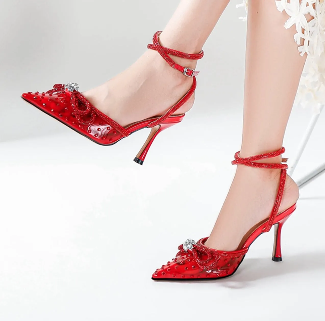 Rhinestone bow Transparent High Heels
