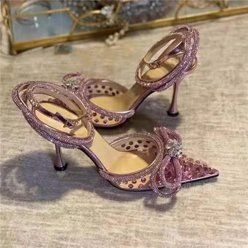 Rhinestone bow Transparent High Heels