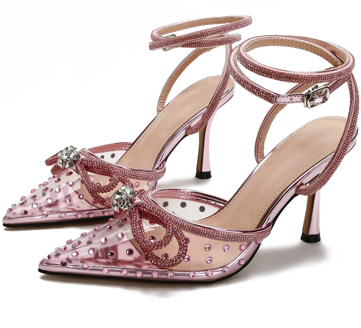 Rhinestone bow Transparent High Heels