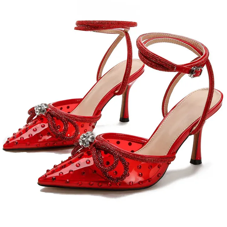 Rhinestone bow Transparent High Heels