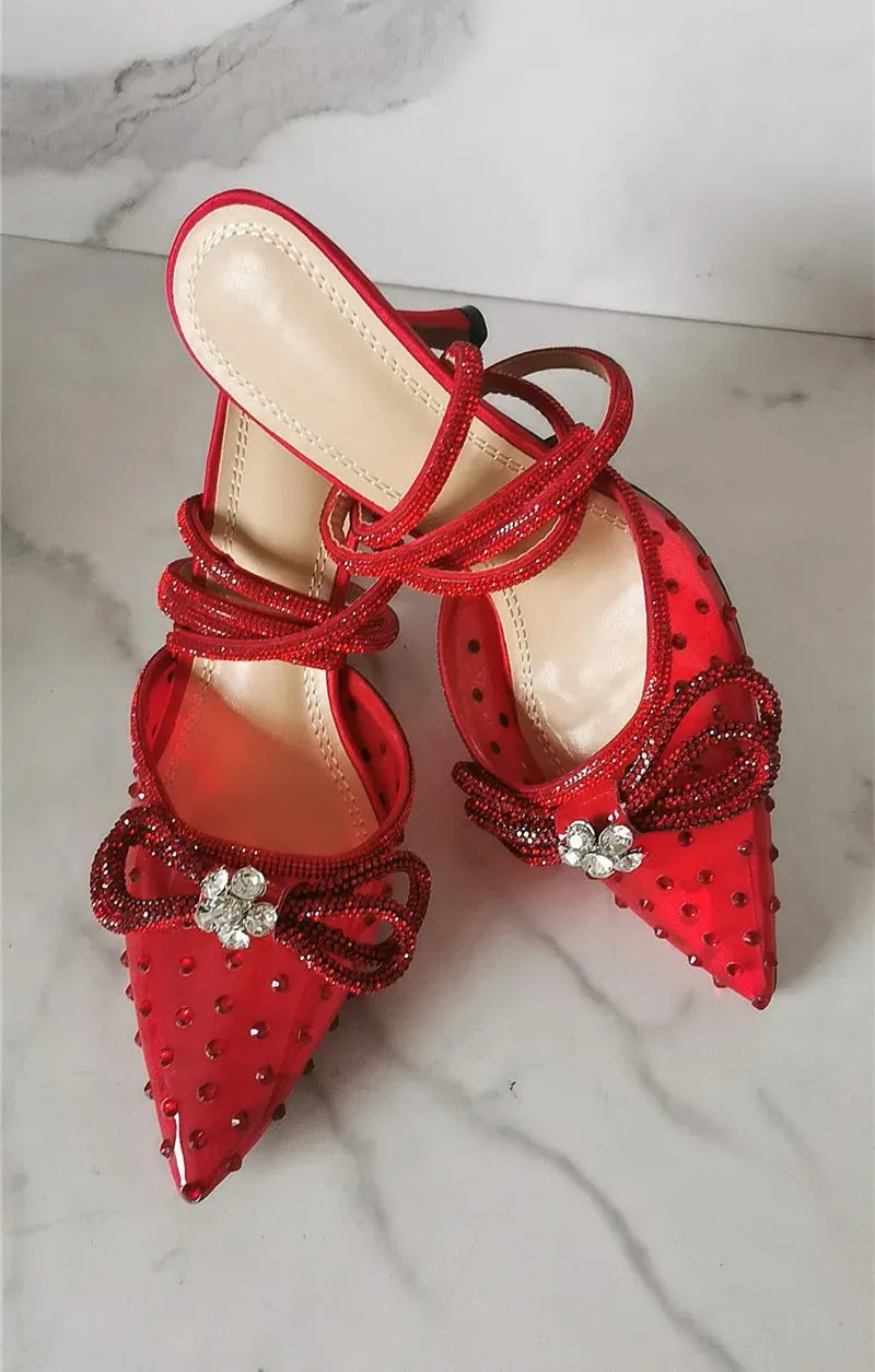 Rhinestone bow Transparent High Heels