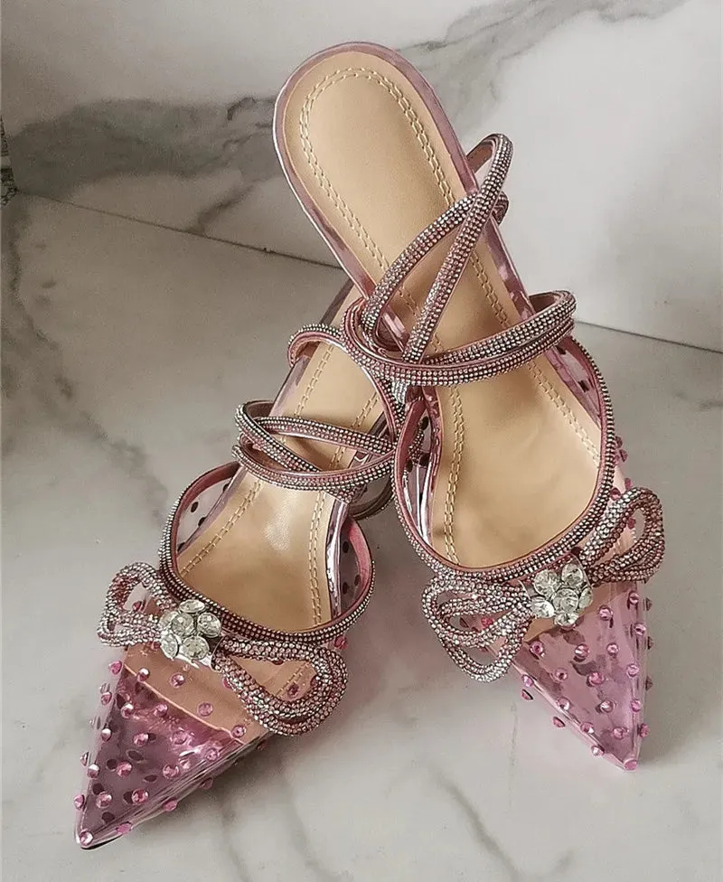 Rhinestone bow Transparent High Heels
