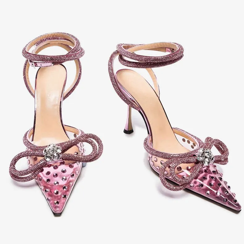 Rhinestone bow Transparent High Heels