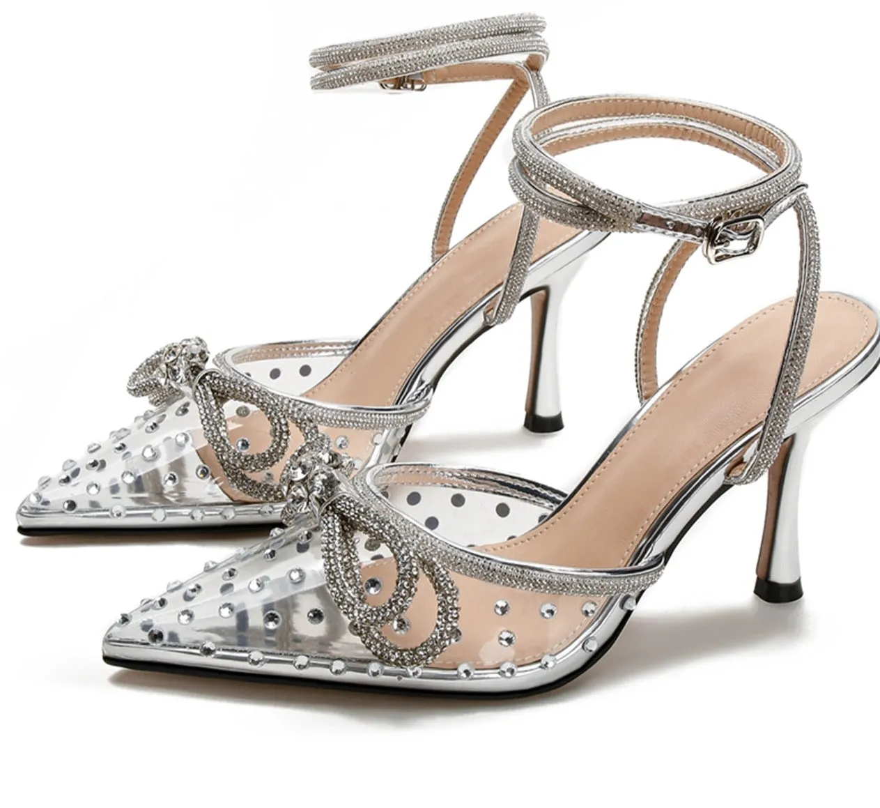 Rhinestone bow Transparent High Heels