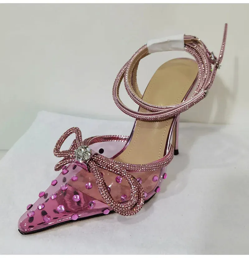Rhinestone bow Transparent High Heels