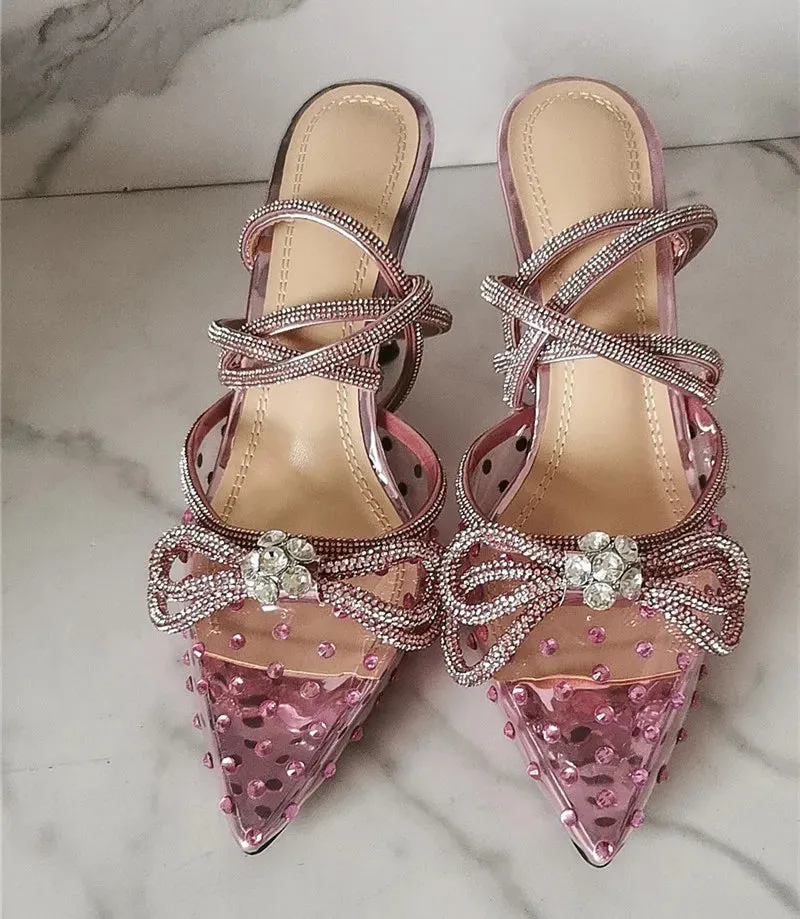 Rhinestone bow Transparent High Heels