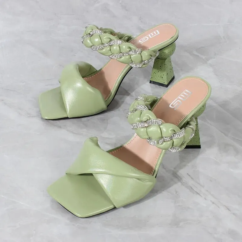 Rhinestone Braided Spike Heels