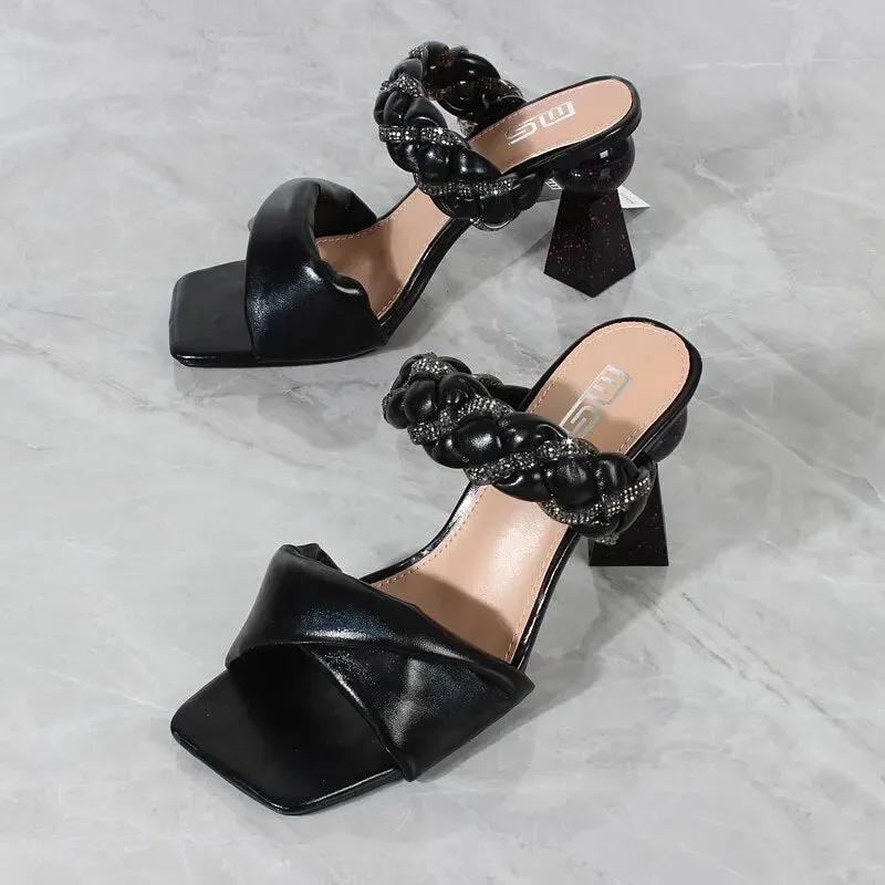 Rhinestone Braided Spike Heels