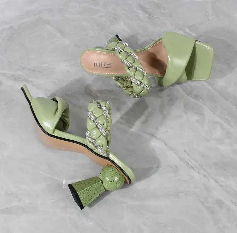 Rhinestone Braided Spike Heels