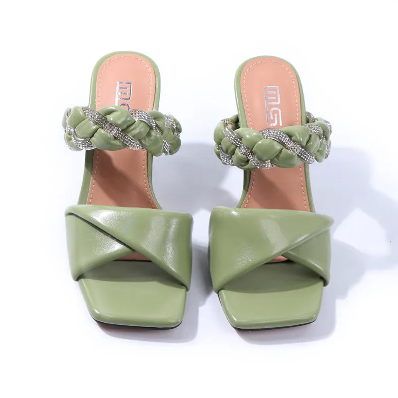 Rhinestone Braided Spike Heels