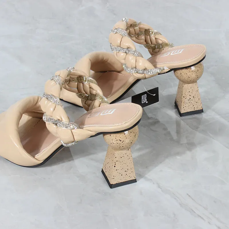 Rhinestone Braided Spike Heels