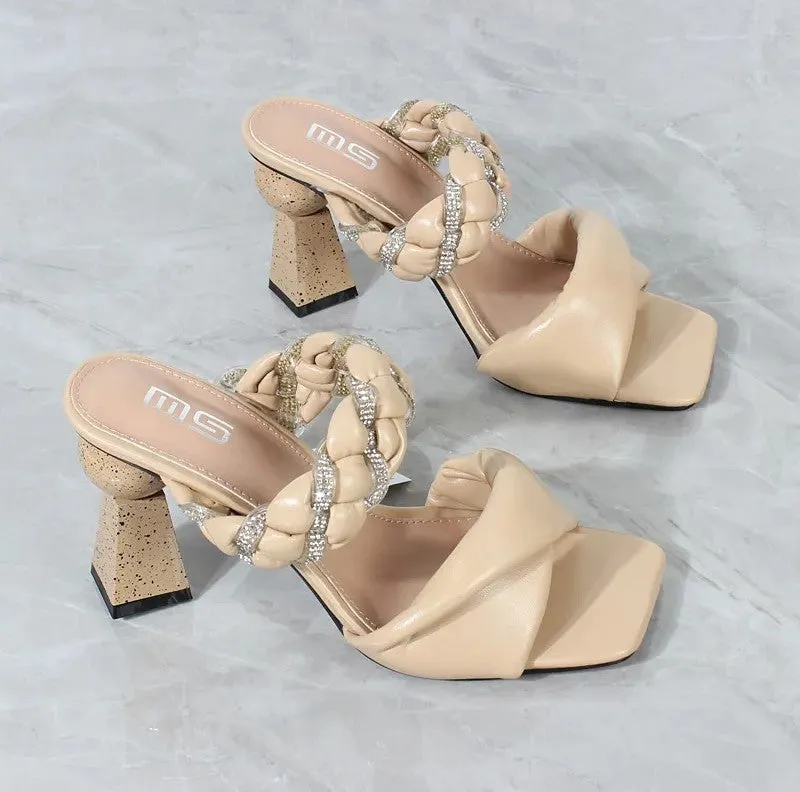 Rhinestone Braided Spike Heels