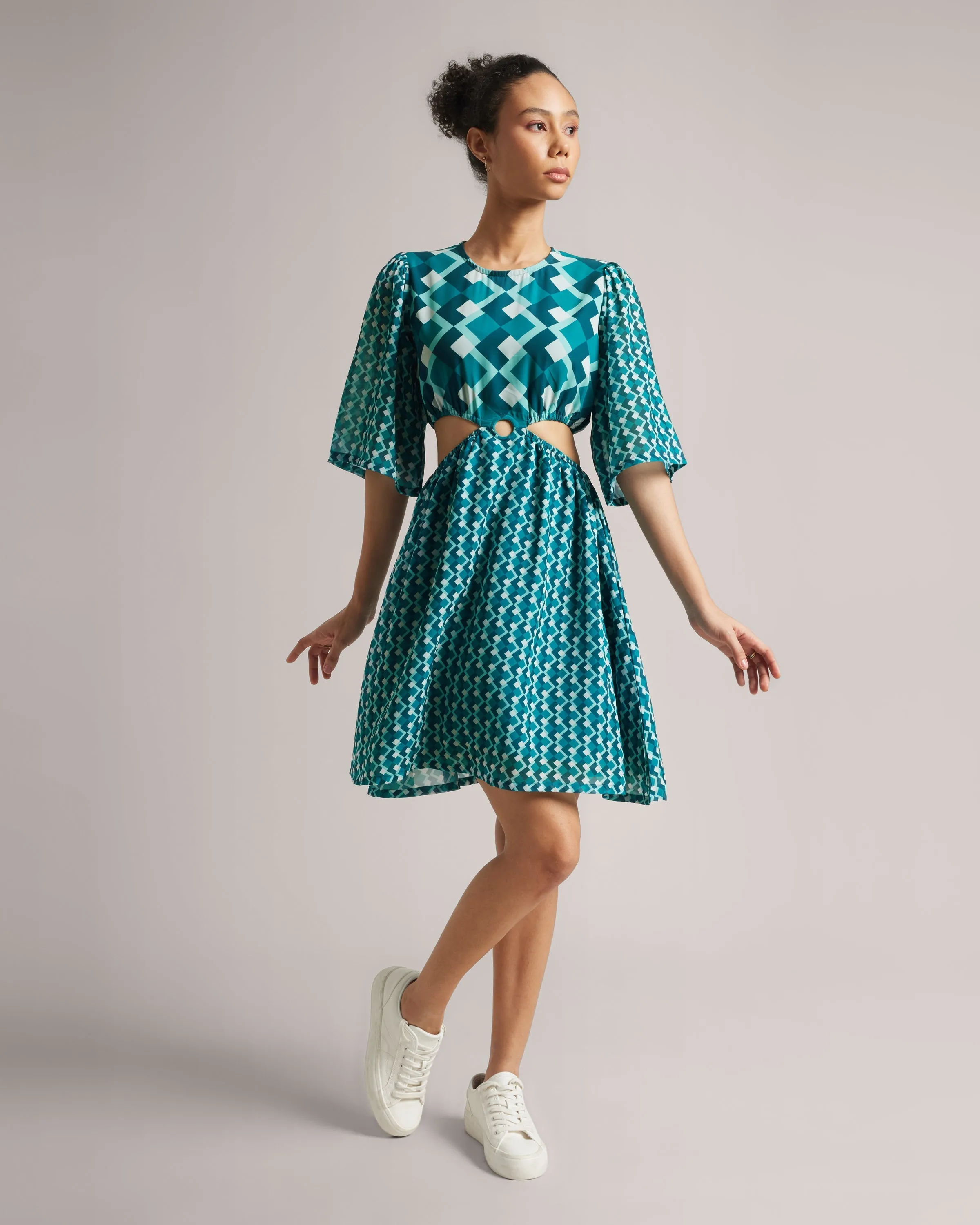 Teal Waist Cut-Out Dress