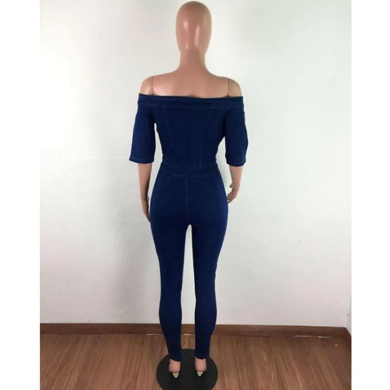 Womens Wide Leg Bodycon Denim Jumpsuit for Effortless Style