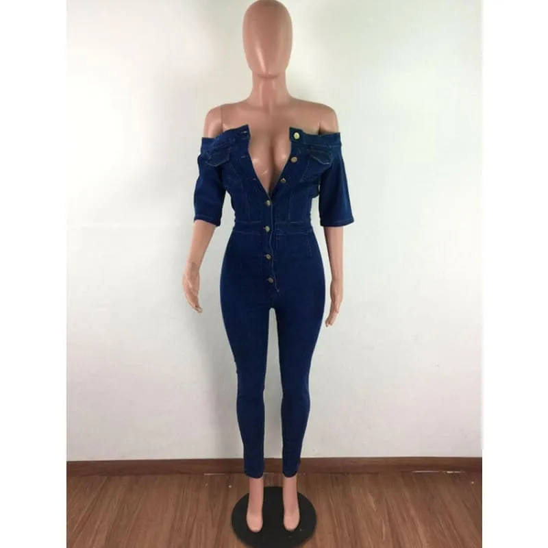 Womens Wide Leg Bodycon Denim Jumpsuit for Effortless Style