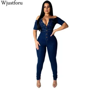 Womens Wide Leg Bodycon Denim Jumpsuit for Effortless Style