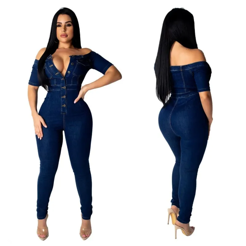 Womens Wide Leg Bodycon Denim Jumpsuit for Effortless Style